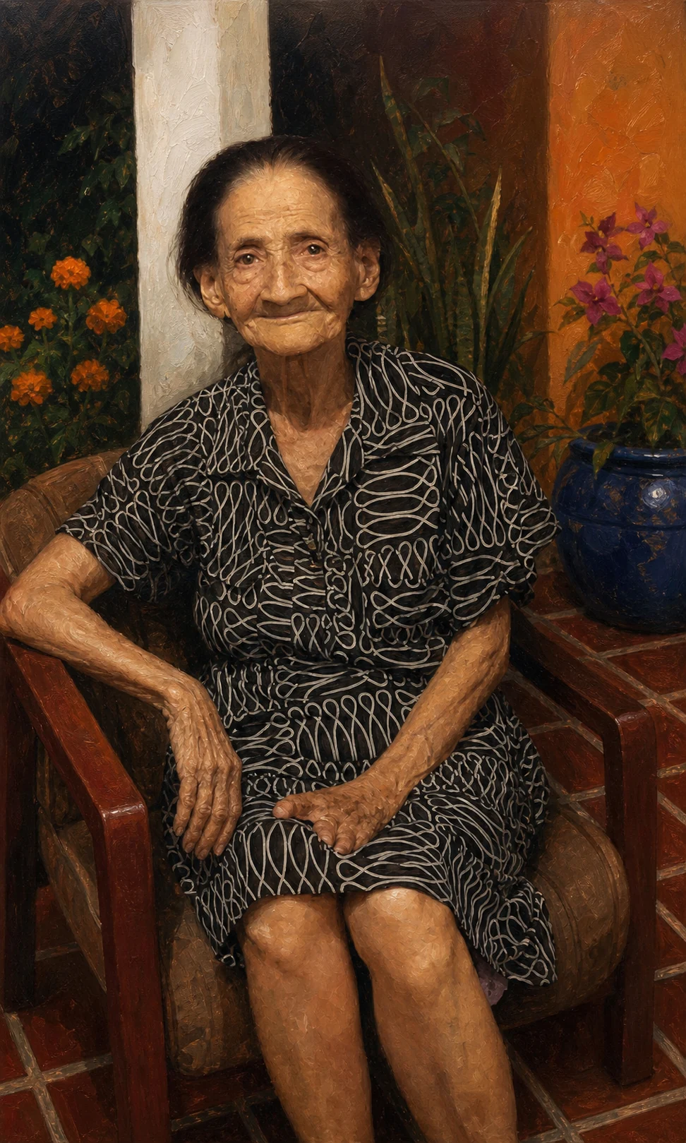 Retrato al óleo de la mamá de la Yaya, creado con una foto familiar.